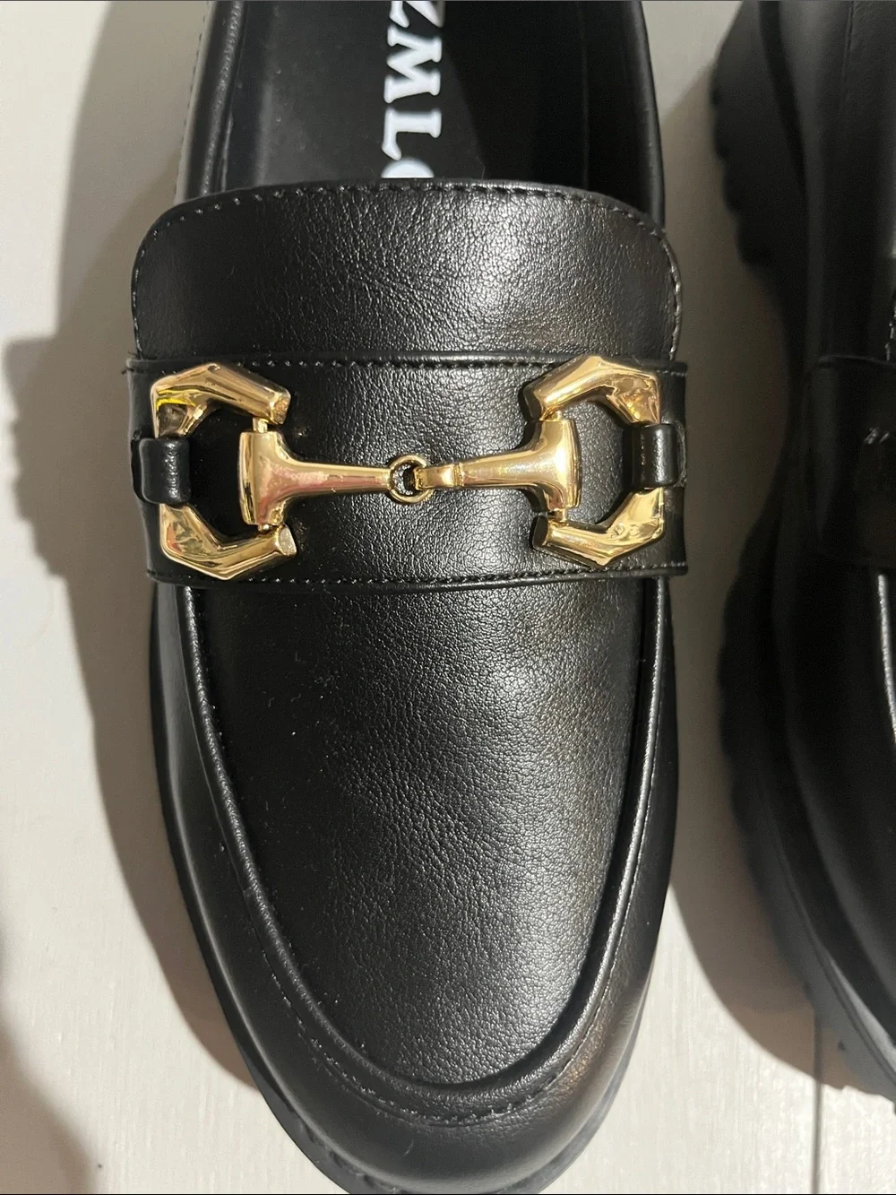 Black Platform Loafers with Gold Hardware